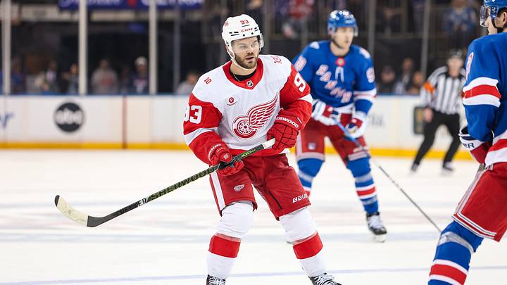 Apr 4, 2026; New York, New York, USA; Detroit Red Wings right wing Alex DeBrincat (93) skates against the New York Rangers during the third period at Madison Square Garden. Mandatory Credit: Danny Wild-Imagn Images Apr 4, 2026; New York, New York, USA; Detroit Red Wings right wing Alex DeBrincat (93) skates against the New York Rangers during the third period at Madison Square Garden. Mandatory Credit: Danny Wild-Imagn Images