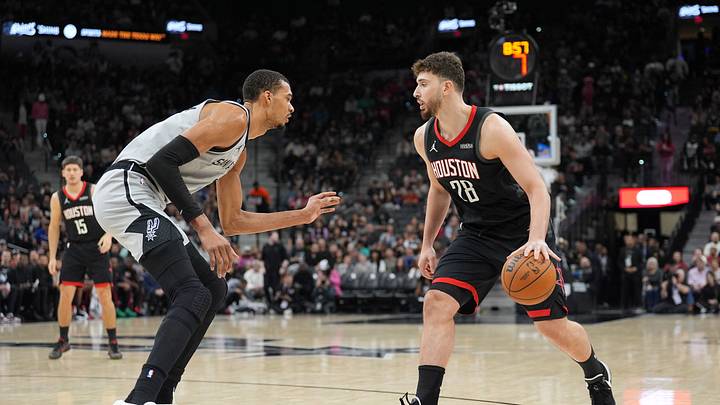 Mar 8, 2026; San Antonio, Texas, USA; Houston Rockets center Alperen Sengun (28) dribbles the ball against San Antonio Spurs forward Victor Wembanyama (1) in the first half at Frost Bank Center. Mandatory Credit: Daniel Dunn-Imagn Images Mar 8, 2026; San Antonio, Texas, USA; Houston Rockets center Alperen Sengun (28) dribbles the ball against San Antonio Spurs forward Victor Wembanyama (1) in the first half at Frost Bank Center. Mandatory Credit: Daniel Dunn-Imagn Images