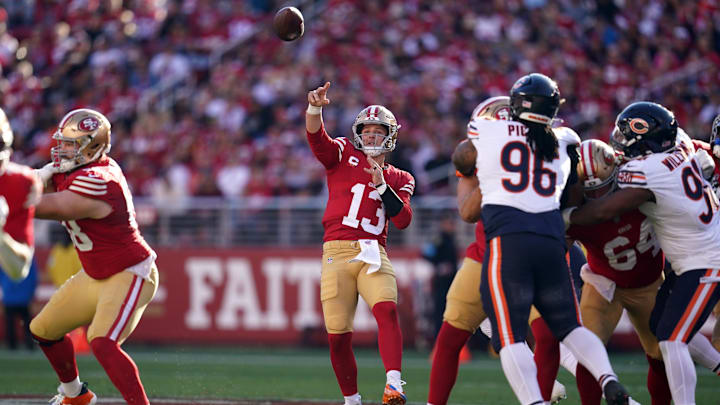 Brock Purdy had little problem shredding the Bears secondary or getting the ball out to beat Eric Washington's blitzes. Brock Purdy had little problem shredding the Bears secondary or getting the ball out to beat Eric Washington's blitzes.