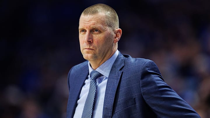 Feb 4, 2026; Lexington, Kentucky, USA; Kentucky Wildcats head coach Mark Pope watches the action during the first half against the Oklahoma Sooners at Rupp Arena at Central Bank Center. Mandatory Credit: Jordan Prather-Imagn Images Feb 4, 2026; Lexington, Kentucky, USA; Kentucky Wildcats head coach Mark Pope watches the action during the first half against the Oklahoma Sooners at Rupp Arena at Central Bank Center. Mandatory Credit: Jordan Prather-Imagn Images