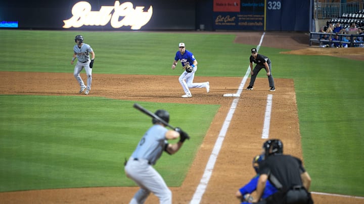 The Durham Bulls play the Norfolk Tides at Durham Bulls Athletic Park in Durham, North Carolina, on