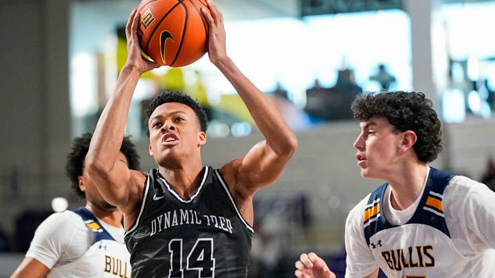 Dynamic Prep guard Ryan Hampton (14) drives to the basket during the second quarter of the City of Palms Classic signature series championship game against the Bullis Bulldogs at Suncoast Credit Union Arena in Fort Myers, Fla., on Sunday, Dec. 22, 2024.