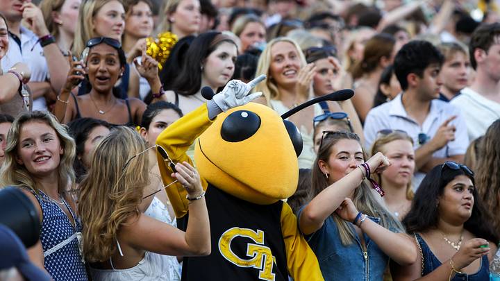 Sep 12, 2026; Atlanta, Georgia, USA; Georgia Tech Yellow Jackets mascot Buzz in the stands against the Tennessee Volunteers in the first quarter at Bobby Dodd Stadium at Hyundai Field. Mandatory Credit: Brett Davis-Imagn Images Sep 12, 2026; Atlanta, Georgia, USA; Georgia Tech Yellow Jackets mascot Buzz in the stands against the Tennessee Volunteers in the first quarter at Bobby Dodd Stadium at Hyundai Field. Mandatory Credit: Brett Davis-Imagn Images