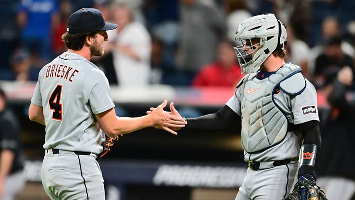 Detroit Tigers pitcher Beau Brieske (4) celebrates with catcher Dillon Dingler. Credit: Ken Blaze-Imagn Images Detroit Tigers pitcher Beau Brieske (4) celebrates with catcher Dillon Dingler. Credit: Ken Blaze-Imagn Images