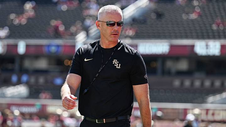 Sep 26, 2026; Tallahassee, Florida, USA;  Florida State Seminoles head coach Mike Norvell before a game against the Central Arkansas Bears at Doak S. Campbell Stadium.  Mandatory Credit: Melina Myers-Imagn Images
