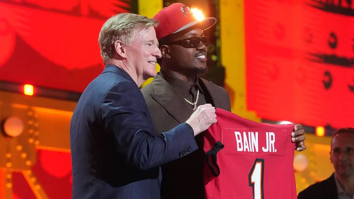 Apr 23, 2026; Pittsburgh, PA, USA; Miami Hurricanes defensive end Rueben Bain Jr. is selected by the Tampa Bay Buccaneers as the number 15 pick during the 2026 NFL Draft at Acrisure Stadium. Mandatory Credit: Kirby Lee-Imagn Images