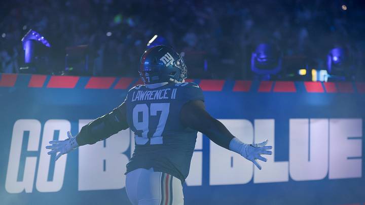 Oct 9, 2025; East Rutherford, New Jersey, USA; New York Giants defensive tackle Dexter Lawrence II (97) runs onto the field prior to the game against the Philadelphia Eagles at MetLife Stadium. Mandatory Credit: Vincent Carchietta-Imagn Images Oct 9, 2025; East Rutherford, New Jersey, USA; New York Giants defensive tackle Dexter Lawrence II (97) runs onto the field prior to the game against the Philadelphia Eagles at MetLife Stadium. Mandatory Credit: Vincent Carchietta-Imagn Images
