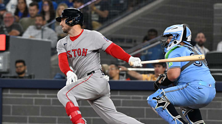 Alex Bregman of Boston Red Sox hits ball against Toronto Blue Jays