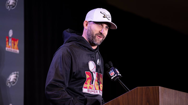 Feb 5, 2025; New Orleans, LA, USA; Philadelphia Eagles head coach Nick Sirianni speaks with the media during a press conference at Hilton New Orleans Riverside. 
