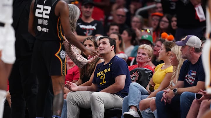 Jul 15, 2025; Boston, Massachusetts, USA; A Indiana Fever fan is asked to leave after a play against the Connecticut Sun at TD Garden. Mandatory Credit: David Butler II-Imagn Images