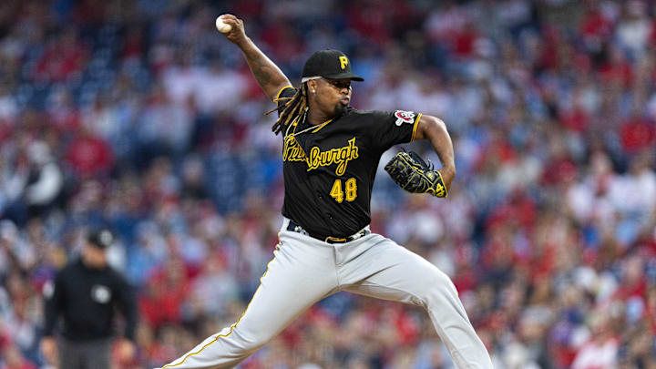 Sep 28, 2023; Philadelphia, Pennsylvania, USA; Pittsburgh Pirates starting pitcher Luis Ortiz (48)
