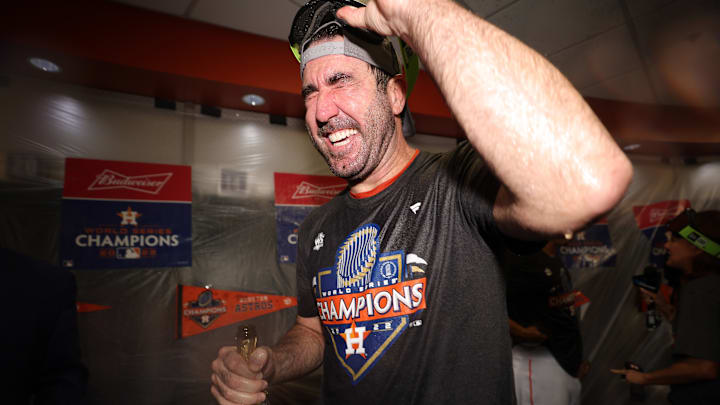 Former Detroit Tigers pitcher Justin Verlander celebrates the 2022 World Series after winning his second with the Houston Astros. Former Detroit Tigers pitcher Justin Verlander celebrates the 2022 World Series after winning his second with the Houston Astros.