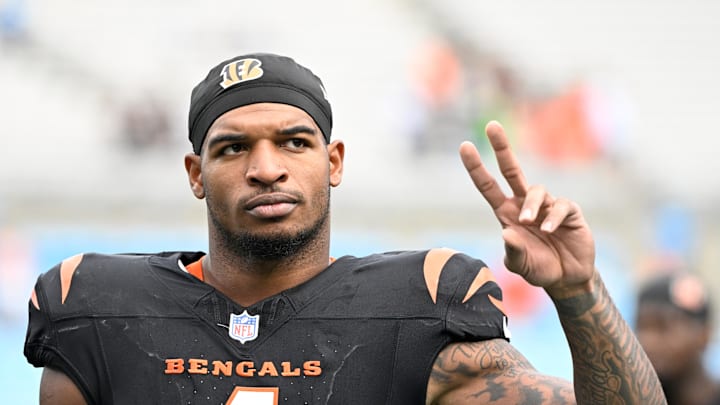 Sep 29, 2024; Charlotte, North Carolina, USA; Cincinnati Bengals wide receiver Ja'Marr Chase (1) comes off the field after the game at Bank of America Stadium. Mandatory Credit: Bob Donnan-Imagn Images
