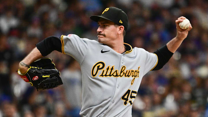 Jun 24, 2025; Milwaukee, Wisconsin, USA; Pittsburgh Pirates starting pitcher Andrew Heaney (45) throws a pitch in the first inning against the Milwaukee Brewers at American Family Field. Mandatory Credit: Benny Sieu-Imagn Images