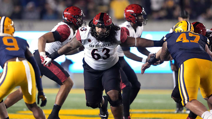 San Diego State Aztecs offensive lineman Ross Ulugalu-Maseuli (63). San Diego State Aztecs offensive lineman Ross Ulugalu-Maseuli (63).
