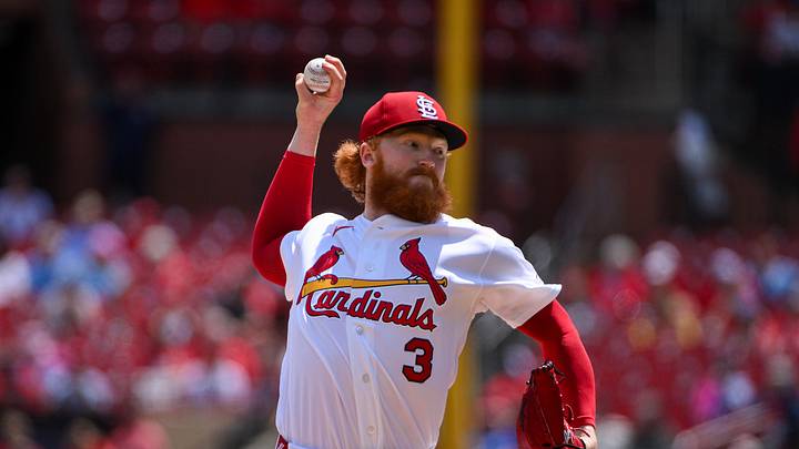May 21, 2026; St. Louis, Missouri, USA; St. Louis Cardinals starting pitcher Dustin May (3) pitches against the Pittsburgh Pirates during the first inning at Busch Stadium. Mandatory Credit: Jeff Curry-Imagn Images