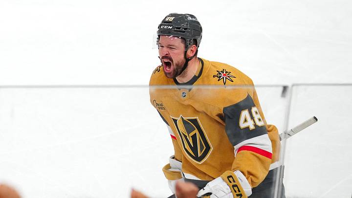 May 12, 2026; Las Vegas, Nevada, USA; Vegas Golden Knights center Tomas Hertl (48) celebrates after scoring a goal against the Anaheim Ducks during the third period of game five of the second round of the 2026 Stanley Cup Playoffs at T-Mobile Arena. Mandatory Credit: Stephen R. Sylvanie-Imagn Images May 12, 2026; Las Vegas, Nevada, USA; Vegas Golden Knights center Tomas Hertl (48) celebrates after scoring a goal against the Anaheim Ducks during the third period of game five of the second round of the 2026 Stanley Cup Playoffs at T-Mobile Arena. Mandatory Credit: Stephen R. Sylvanie-Imagn Images
