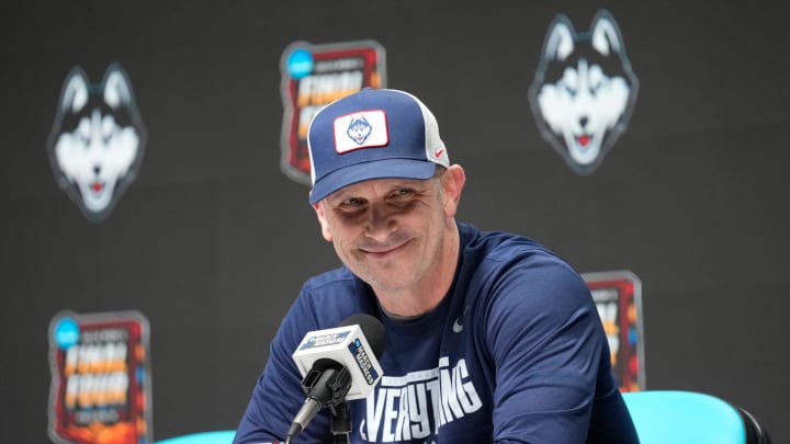 Connecticut Huskies head coach Dan Hurley speaks at a press conference during practice before the 2024 Final Four of the NCAA Tournament at State Farm Stadium on Friday, April 5, 2024.