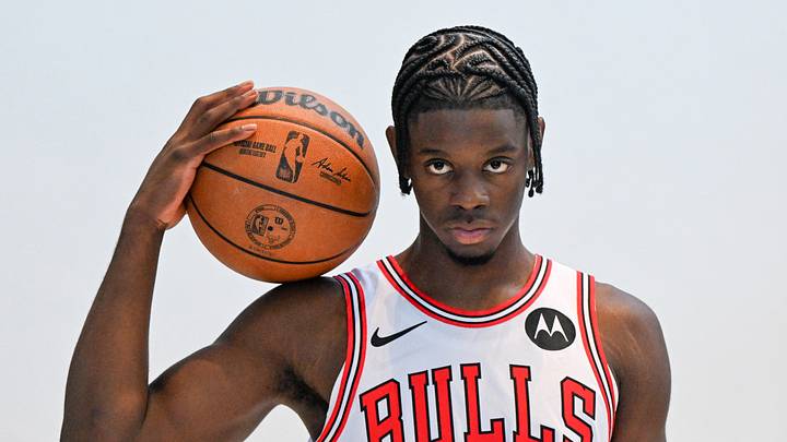 Chicago Bulls forward Caleb Wilson (8) poses during media day. Chicago Bulls forward Caleb Wilson (8) poses during media day.