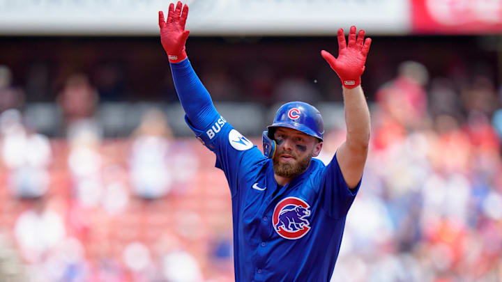 Chicago Cubs first baseman Michael Busch hits a home run off St. Louis Cardinals pitcher Matthew Liberatore. Chicago Cubs first baseman Michael Busch hits a home run off St. Louis Cardinals pitcher Matthew Liberatore.