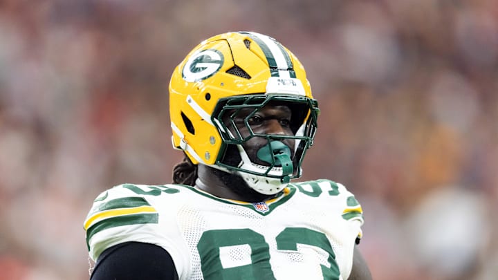Oct 19, 2025; Glendale, Arizona, USA; Green Bay Packers defensive lineman Nazir Stackhouse (93) against the Arizona Cardinals at State Farm Stadium. Mandatory Credit: Mark J. Rebilas-Imagn Images Oct 19, 2025; Glendale, Arizona, USA; Green Bay Packers defensive lineman Nazir Stackhouse (93) against the Arizona Cardinals at State Farm Stadium. Mandatory Credit: Mark J. Rebilas-Imagn Images