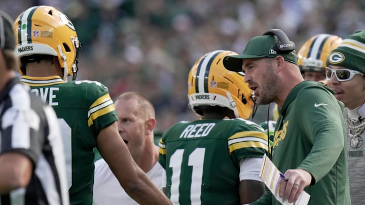 Green Bay Packers quarterback coach Sean Mannion is shown congratulating quarterback Jordan Love (10) during the second quarter of their game Sunday, September 7, 2025 at Lambeau Field in Green Bay, Wisconsin. The Green Bay Packers beat the Detroit Lions 27-13. Green Bay Packers quarterback coach Sean Mannion is shown congratulating quarterback Jordan Love (10) during the second quarter of their game Sunday, September 7, 2025 at Lambeau Field in Green Bay, Wisconsin. The Green Bay Packers beat the Detroit Lions 27-13.