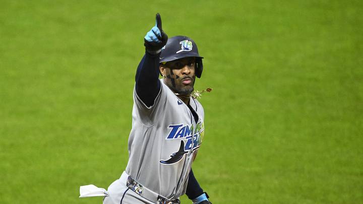 Oct 17, 2026; Cleveland, Ohio, USA; Tampa Bay Rays designated hitter Yandy Diaz (2) celebrates while he rounds the bases after hitting a two-run home run against the Cleveland Guardians during the ninth inning in game four of the ALCS for the 2026 MLB Playoffs at Progressive Field. Mandatory Credit: David Richard-Imagn Images Oct 17, 2026; Cleveland, Ohio, USA; Tampa Bay Rays designated hitter Yandy Diaz (2) celebrates while he rounds the bases after hitting a two-run home run against the Cleveland Guardians during the ninth inning in game four of the ALCS for the 2026 MLB Playoffs at Progressive Field. Mandatory Credit: David Richard-Imagn Images