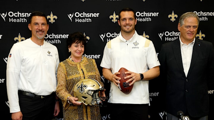Dennis Allen, Gayle Benson, Derek Carr, Mickey Loomis: New Orleans Saints