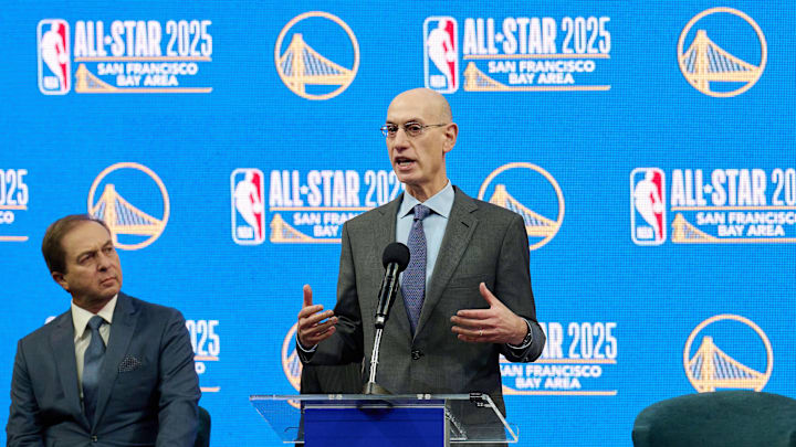 NBA commissioner Silver speaks during a press conference to announce the Golden State Warriors and San Francisco Bay Area selection to host the 2025 NBA All-Star Game at Chase Center.