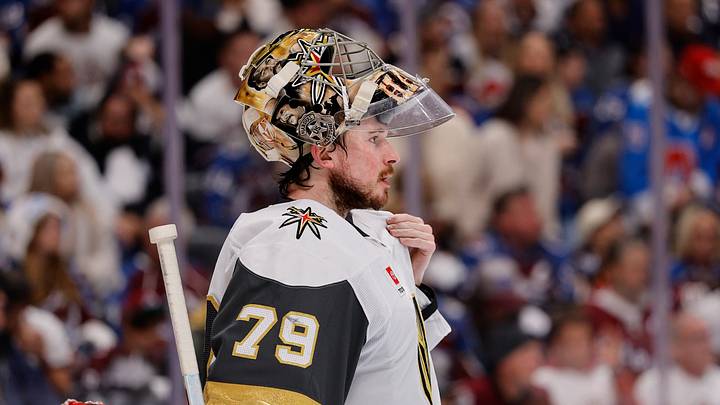 May 20, 2026; Denver, Colorado, USA; Vegas Golden Knights goaltender Carter Hart (79) during the second period against the Colorado Avalanche in game one of the Western Conference Final of the 2026 Stanley Cup Playoffs at Ball Arena. Mandatory Credit: Isaiah J. Downing-Imagn Images May 20, 2026; Denver, Colorado, USA; Vegas Golden Knights goaltender Carter Hart (79) during the second period against the Colorado Avalanche in game one of the Western Conference Final of the 2026 Stanley Cup Playoffs at Ball Arena. Mandatory Credit: Isaiah J. Downing-Imagn Images