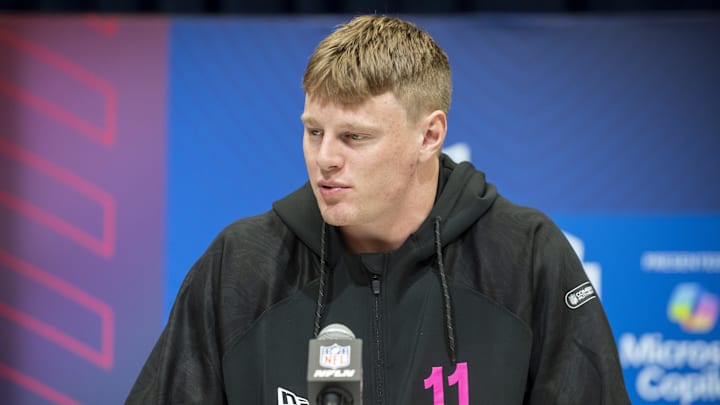 Feb 27, 2025; Indianapolis, IN, USA; Georgia Tech tight end Jackson Hawes (TE11) during the 2025 NFL Combine at Lucas Oil Stadium. Mandatory Credit: Tanner Pearson-Imagn Images Feb 27, 2025; Indianapolis, IN, USA; Georgia Tech tight end Jackson Hawes (TE11) during the 2025 NFL Combine at Lucas Oil Stadium. Mandatory Credit: Tanner Pearson-Imagn Images