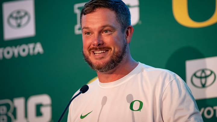 Oregon coach Dan Lanning ducks cancer foundation sam day speech big ten sauphia survivor uniforms nike phil knight
