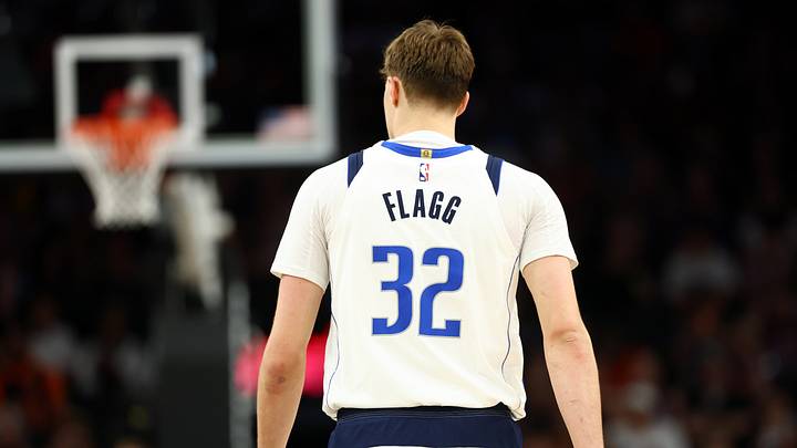 Apr 8, 2026; Phoenix, Arizona, USA; Detailed view of the jersey of Dallas Mavericks forward Cooper Flagg (32) against the Phoenix Suns at Mortgage Matchup Center. 