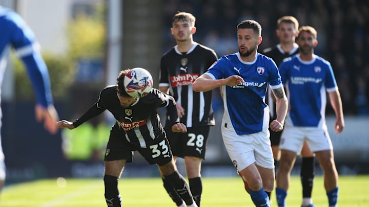 George Abbott in action for Notts County away to Chesterfield 
