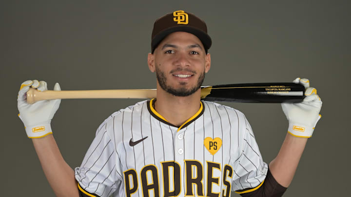 Feb 20, 2024; Peoria, AZ, USA;  San Diego Padres shortstop Tucupita Marcano (16) during media photo day at the Peoria Sports Complex. Mandatory Credit: Jayne Kamin-Oncea-USA TODAY Sports