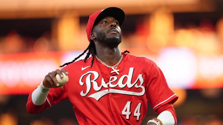 May 18, 2026; Philadelphia, Pennsylvania, USA; Cincinnati Reds infielder Elly De La Cruz (44) tosses a ball to the crowd against the Philadelphia Phillies in the fourth inning at Citizens Bank Park. Mandatory Credit: Kyle Ross-Imagn Images