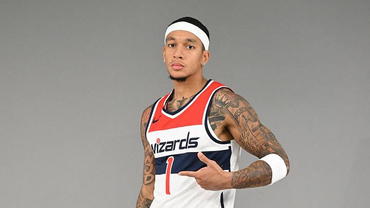 Sep 28, 2026; Washington, DC, USA;  Washington Wizards guard Tre Mann (1) poses for a portrait during Washington Wizards Media Day.  Mandatory Credit: Rafael Suanes-Imagn Images