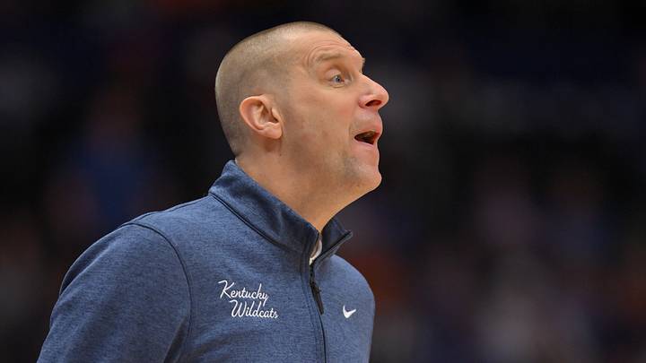 Mar 13, 2026; Nashville, TN, USA; Kentucky Wildcats head coach Mark Pope yells to his team against the Florida Gators during the first half at Bridgestone Arena. Mandatory Credit: Steve Roberts-Imagn Images Mar 13, 2026; Nashville, TN, USA; Kentucky Wildcats head coach Mark Pope yells to his team against the Florida Gators during the first half at Bridgestone Arena. Mandatory Credit: Steve Roberts-Imagn Images