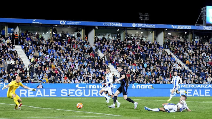 Jorge Sáenz (on ground) scored into his own net for Barcelona