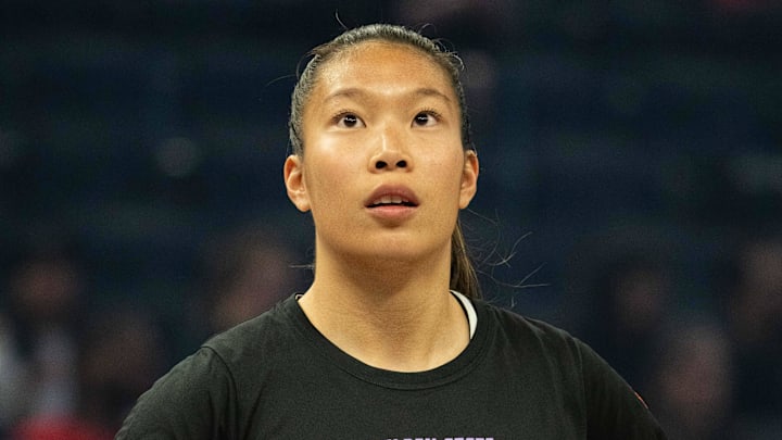 May 6, 2025; San Francisco, CA, USA; Golden State Valkyries guard Kaitlyn Chen (2) before the game against the Los Angeles Sparks at Chase Center. Mandatory Credit: Kyle Terada-Imagn Images May 6, 2025; San Francisco, CA, USA; Golden State Valkyries guard Kaitlyn Chen (2) before the game against the Los Angeles Sparks at Chase Center. Mandatory Credit: Kyle Terada-Imagn Images