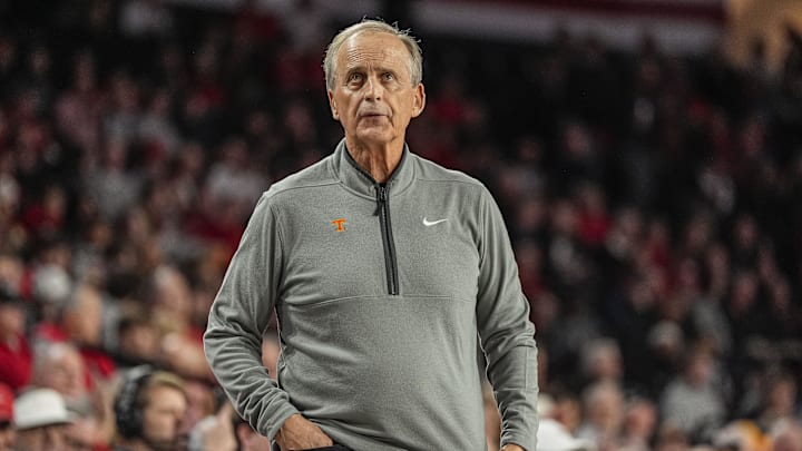 Jan 28, 2026; Athens, Georgia, USA; Tennessee Volunteers head coach Rick Barnes reacts on the sideline against the Georgia Bulldogs at Stegeman Coliseum. Mandatory Credit: Dale Zanine-Imagn Images