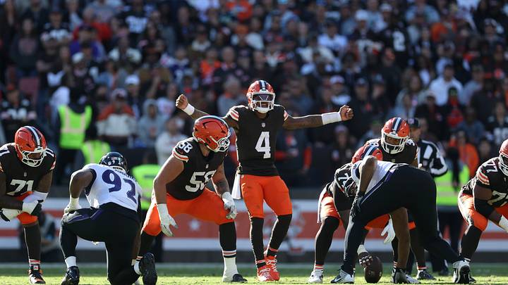 Oct 18, 2026; Cleveland, Ohio, USA; Cleveland Browns quarterback Deshaun Watson (4) gestures from the line of scrimmage in the fourth quarter against the Baltimore Ravens at Huntington Bank Field. Mandatory Credit: Scott Galvin-Imagn Images Oct 18, 2026; Cleveland, Ohio, USA; Cleveland Browns quarterback Deshaun Watson (4) gestures from the line of scrimmage in the fourth quarter against the Baltimore Ravens at Huntington Bank Field. Mandatory Credit: Scott Galvin-Imagn Images