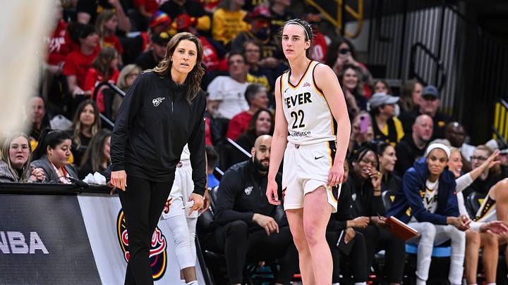 Indiana Fever guard Caitlin Clark (22) and head coach Stephanie White at Carver-Haweye Arena. Indiana Fever guard Caitlin Clark (22) and head coach Stephanie White at Carver-Haweye Arena.