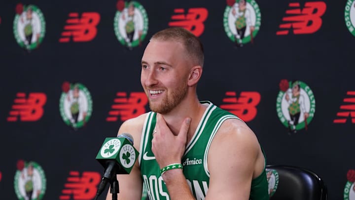 Sep 29, 2025; Boston, MA, USA; Boston Celtics forward Sam Hauser (30) talks with reporters during media day at the Auerbach Center. Mandatory Credit: David Butler II-Imagn Images Sep 29, 2025; Boston, MA, USA; Boston Celtics forward Sam Hauser (30) talks with reporters during media day at the Auerbach Center. Mandatory Credit: David Butler II-Imagn Images