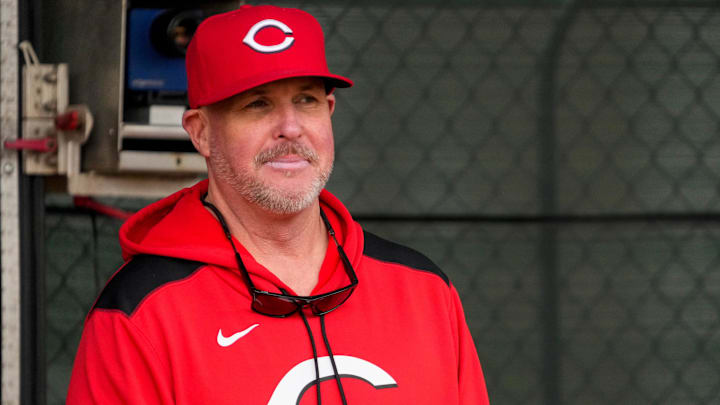 Cincinnati Reds director of pitching Derek Johnson watches a pitching session at the Cincinnati Reds Player Development Complex in Goodyear, Ariz., on Wednesday, Feb. 12, 2025.