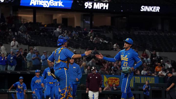 Mar 1, 2026; Arlington, TX, USA; UCLA Bruins against Mississippi State Bulldogs during the Amegy Bank College Baseball Series at Globe Life Field. Mandatory Credit: Dustin Safranek-Imagn Images