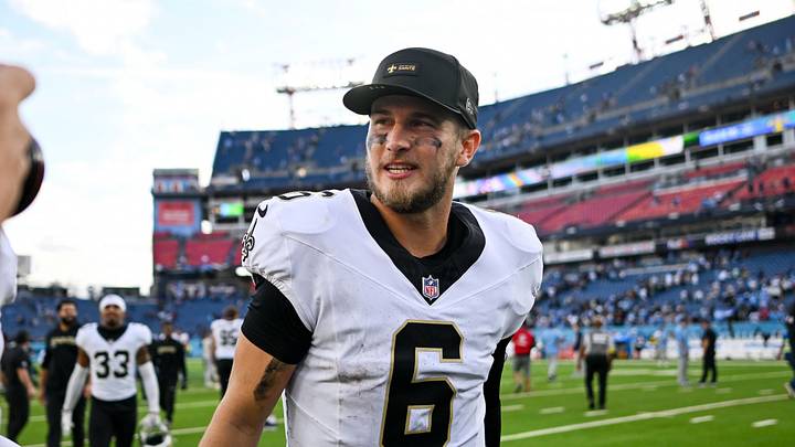 Dec 28, 2025; Nashville, Tennessee, USA; New Orleans Saints quarterback Tyler Shough (6) celebrates the win as he leaves the field against the Tennessee Titans during the second half at Nissan Stadium. Mandatory Credit: Steve Roberts-Imagn Images Dec 28, 2025; Nashville, Tennessee, USA; New Orleans Saints quarterback Tyler Shough (6) celebrates the win as he leaves the field against the Tennessee Titans during the second half at Nissan Stadium. Mandatory Credit: Steve Roberts-Imagn Images