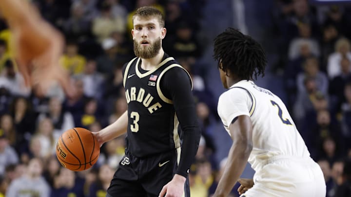 Purdue Boilermakers guard Braden Smith dribbles the basketball.