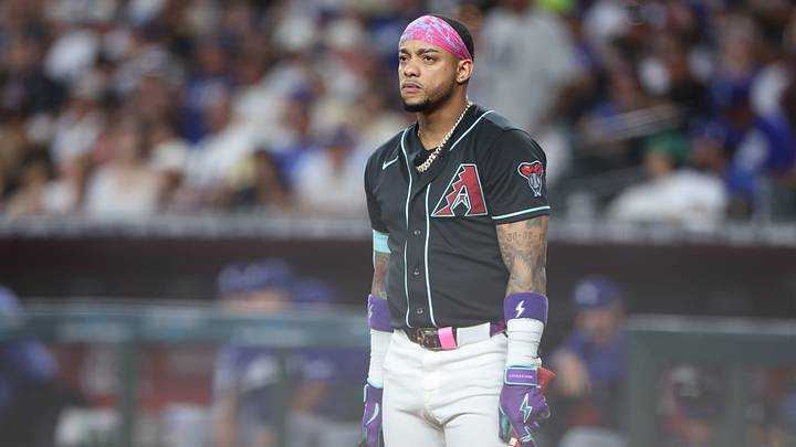 Aug 8, 2026; Phoenix, Arizona, USA; Arizona Diamondbacks second baseman Ketel Marte (4) looks off to the field against the Los Angeles Dodgers in the fourth inning at Chase Field. Mandatory Credit: Anna Carrington-Imagn Images