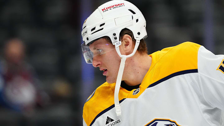 Jan 16, 2026; Denver, Colorado, USA; Nashville Predators right wing Michael McCarron (47) before the game against the Colorado Avalanche at Ball Arena. Mandatory Credit: Ron Chenoy-Imagn Images Jan 16, 2026; Denver, Colorado, USA; Nashville Predators right wing Michael McCarron (47) before the game against the Colorado Avalanche at Ball Arena. Mandatory Credit: Ron Chenoy-Imagn Images